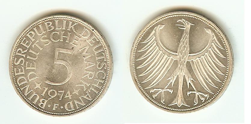 Allemagne 5 Mark 1974F SPL+